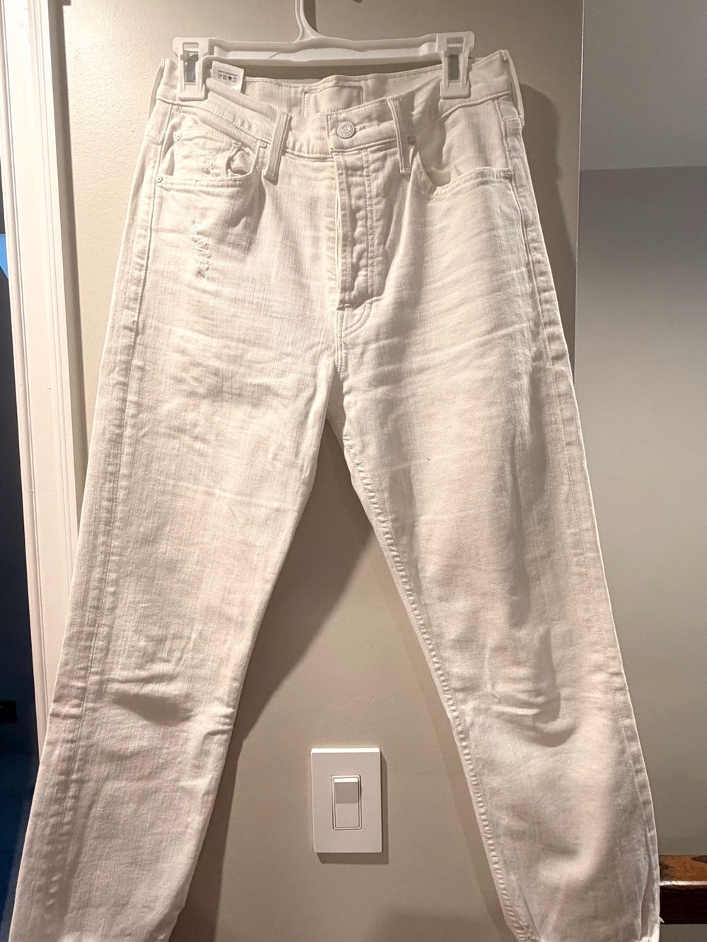 MOTHER White Straight-Leg High-Rise Jeans